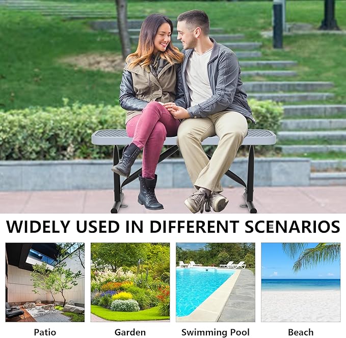 48" L Outdoor Steel Flat Bench, Heavy Duty Metal Park Bench for Outside, Expanded Metal, Commercial Benches Mesh Bench for Shopping Mall, Store, Lawn, Park, Patio, Deck, Garden (Grey, 4FT)