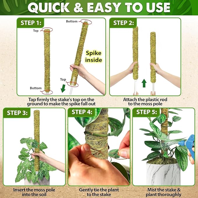 DUSPRO Natural Stackable Moss Pole for Plants Monstera Potted Plant Stakes for Indoor Plants Extendable Plant Pole Moss Sticks for Plants Climbing Vine Supporting Monstera Trellis 10Pcs 22''