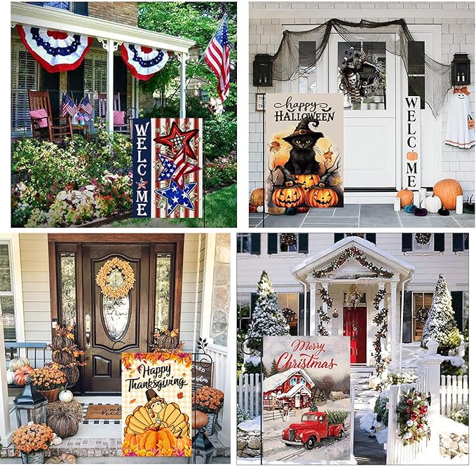 Doncida 20 Pack Seasonal Garden Flags Set Double Sided 12x18 Inch Small Yard Flags, Holiday Seasonal Garden Flag for Outside Decoration for All Year Round