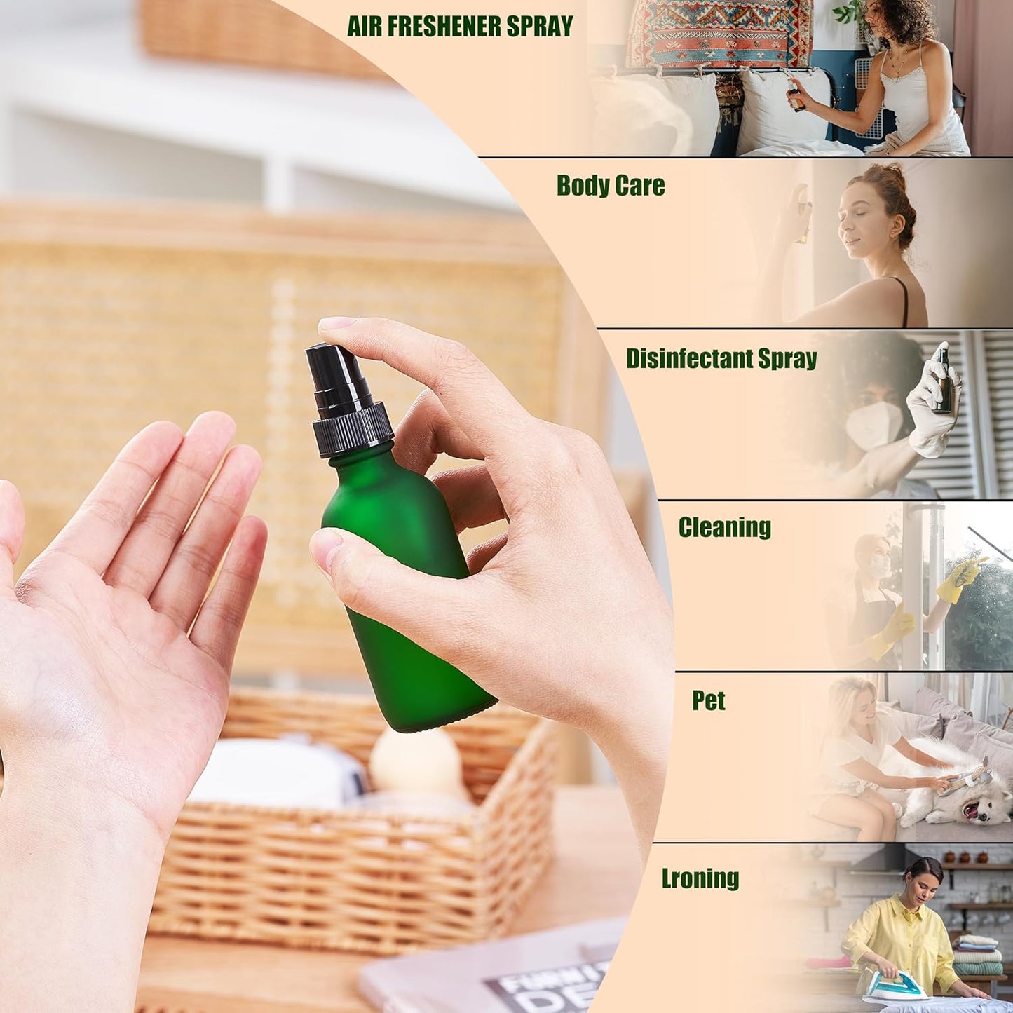 2 oz Glass Spray Bottles, Reusable Fine Mist Sprayer Small Spray Bottle, Preety Frosted Texture, Leak-Proof Design, Perfect for Travel, Skin Care, Perfumes (Green-Frosted, 2oz-24pcs)