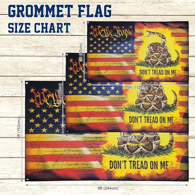 FLAGWIX 3x5 ft American Patriotic Gadsden Flag - Double Sided, Heavy Duty Canvas, Fade Resistant - Patriotic American House Flags, 4th of July Decorations For Indoor, Outdoor Decor Flag with Grommets