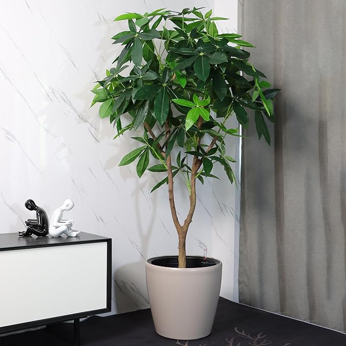 Dexceder 18x17 Self Watering Planter with Wheels Indoor Outdoor, Inner Pot Design, Thickened Large Floor Standing Flower Plant Pot with Water Level Indicator (Taupe Matte)