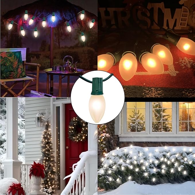 25ft Warm White Christmas Lights Outdoor,Frosted White Christmas Lights with 26 Incandescent Bulbs(1 Spare),Hanging Vintage Christmas Lights for Patio Holidays Christmas Tree Decor