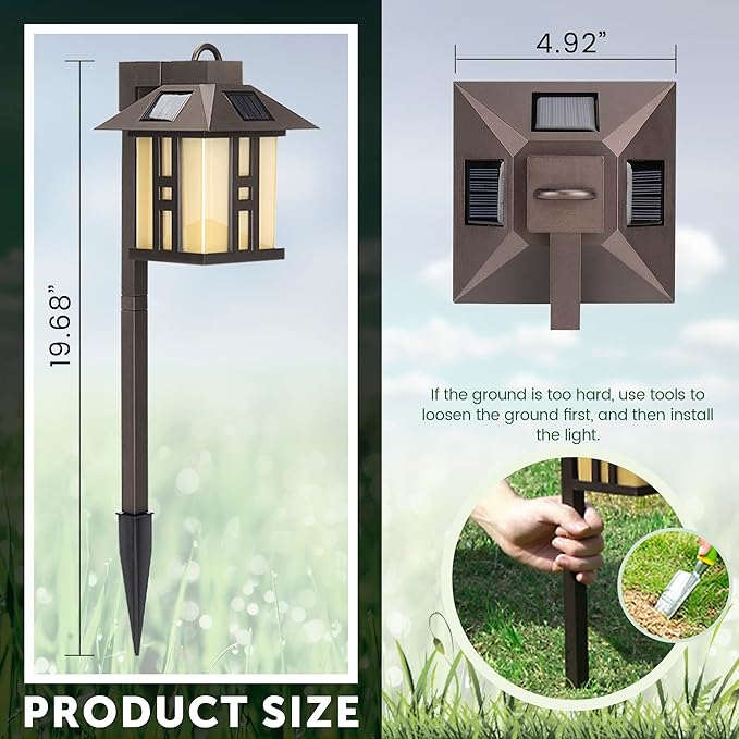 GIGALUMI Japanese Decor Solar Lights for Outside, Pathway Lights 4 Pack - Lawn/Patio/Yard/Walkway/Driveway Decoration