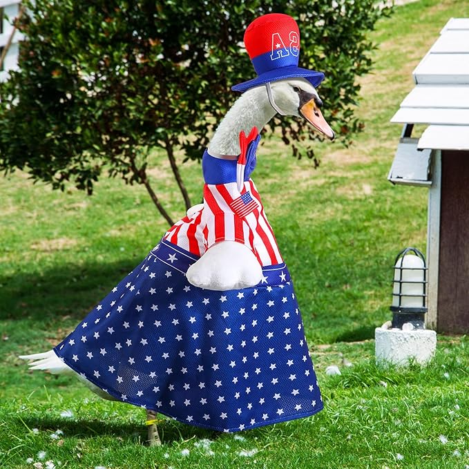 Frienda 2 Set Porch Goose Outfits Clothes 23 Inch Garden Raincoat Flag Bee Fishing Style Goose Costume for Lawn Patio Valentine's Day Decor