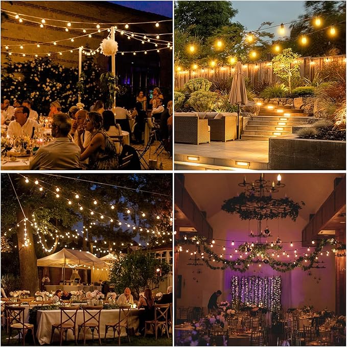 104FT(98+6) Solar String Lights Outdoor Waterproof, Solar Powered Patio Light with 30+2 Dimmable S14 Edison Bulbs Shatterproof & Remote Control, Solar String Lights for Outside Garden Backyard