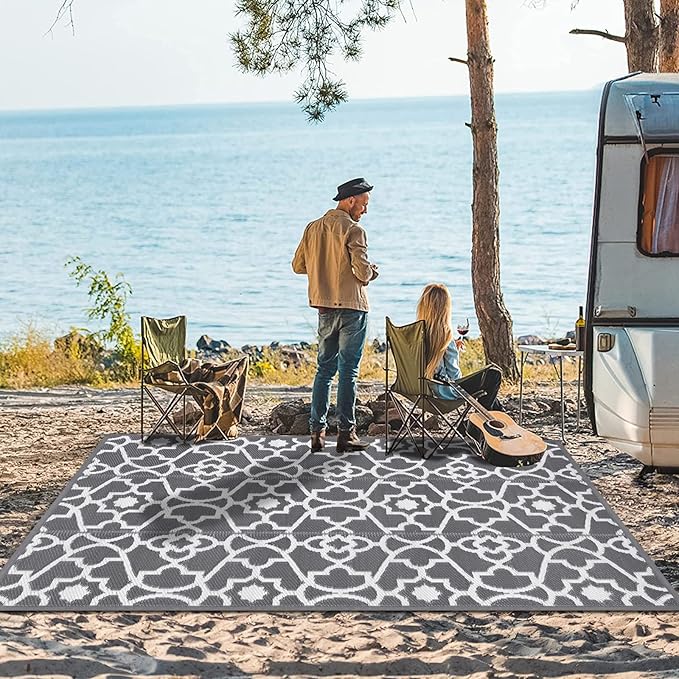 HEBE Outdoor Rug Waterproof 5x8, Plastic Straw Rug Camping Rug, Reversible Outdoor Patio Rugs RV Mat Clearance, Indoor Outside Floor Carpet for Porch,Deck,Camper,Balcony,Backyard
