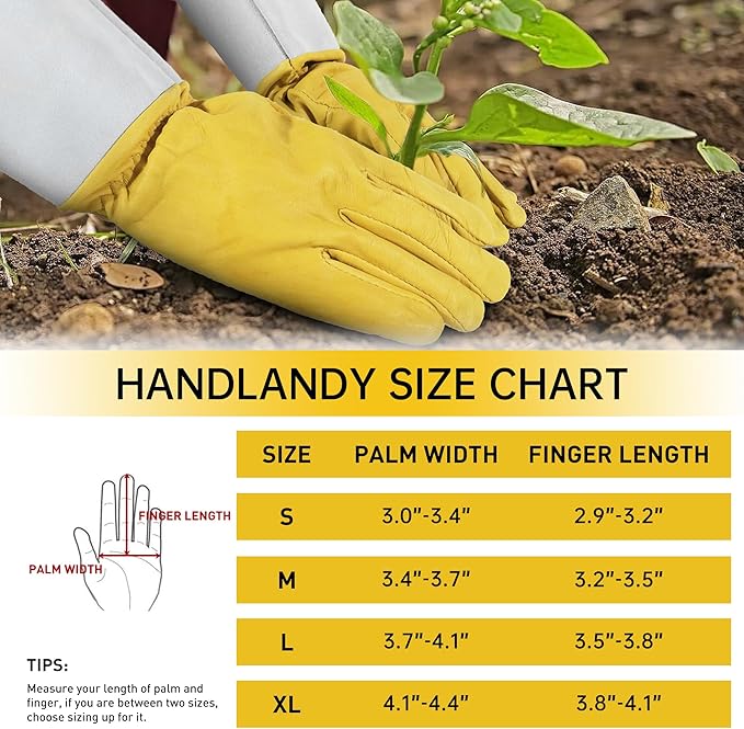 HANDLANDY Rose Gloves for Men & Women, Long Leather Gardening Gloves Thorn Proof, Best Garden Gifts & Tools for Gardener (Yellow-beige, Medium (Pack of 1))