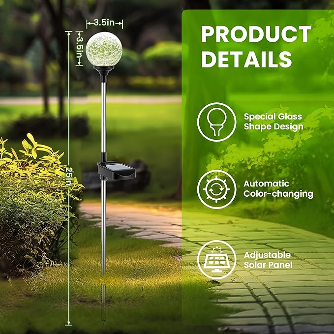 Gigalumi Solar Garden Lights Decorations 6 Pack, Outdoor Solar Lights for Yard Decorative, Multi-Colored Changing Garden Globes Waterproof Cracked Glass Ball with LED Lights Decor for Patio Landscape