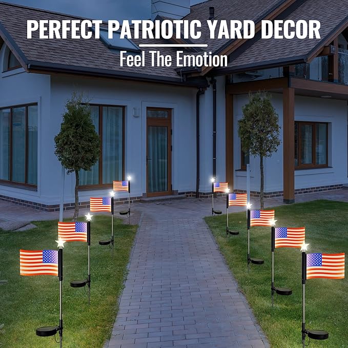 Flumy 4 Pack Solar American Flag Lights Outdoor for Garden, Solar Garden Lights for USA Election Yard Decor, Glowing American Flag Lights Suit for Veterans Day Thanksgiving Day Christmas Decoration