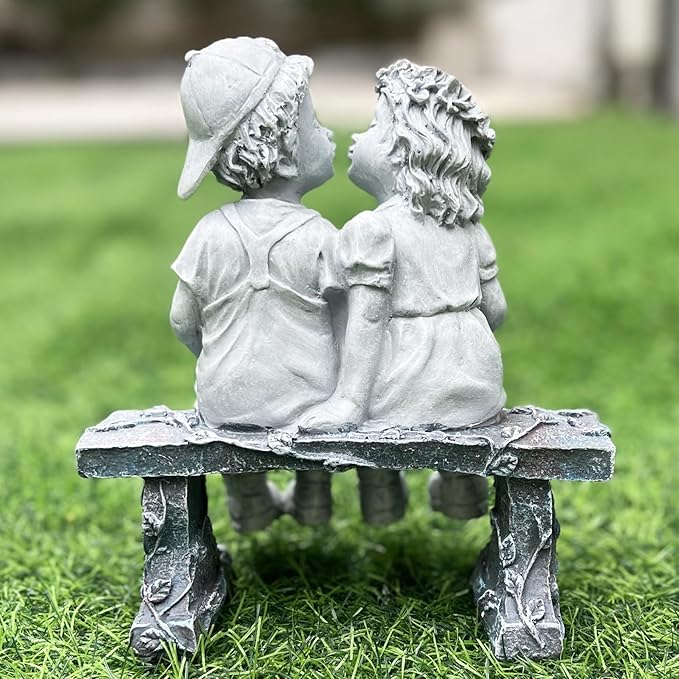 Elenon Garden First Kiss Outdoor Statue Decorative, Flower Bed Decor Boy and Girl Garden Statues, Couple Puppy Love Garden Sculpture for Yard Patio Art Decoration