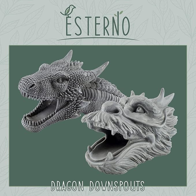 Dragon Garden Downspout Sculpture; Splash Block Anchor w/Ramp for Downspout Extension