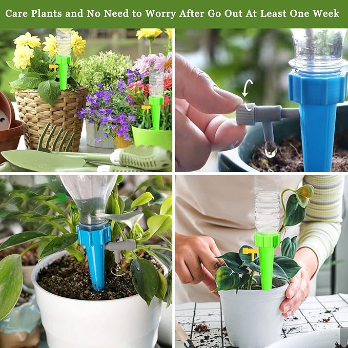 24PCS Self Watering Spikes for Plants, Self Watering Planter Insert with Adjustable Drip Valve, Auto Vacation Plant Watering Devices Plants Water System