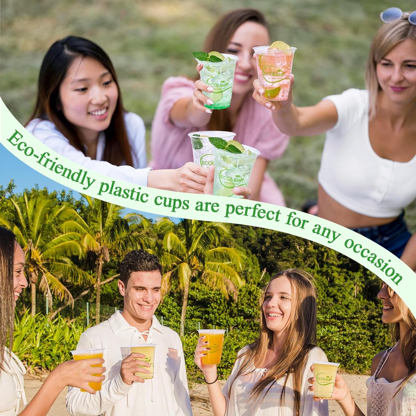 ECOLipak 1000 Count 12 OZ Clear Compostable Plastic Cups, Disposable Plant-Based Biodegradable Drinking Party Cups, PLA Plastic Cold Tumblers for Restaurant, Office, Canteen, Large Gathering