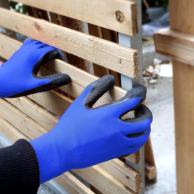 Evridwear Crinkle Latex Rubber Hand Coated Safety Work Gloves for Men Women General Multi Use Construction Warehouse Gardening Assembly Landscaping (L-Size) Blue 120 Pairs Pack