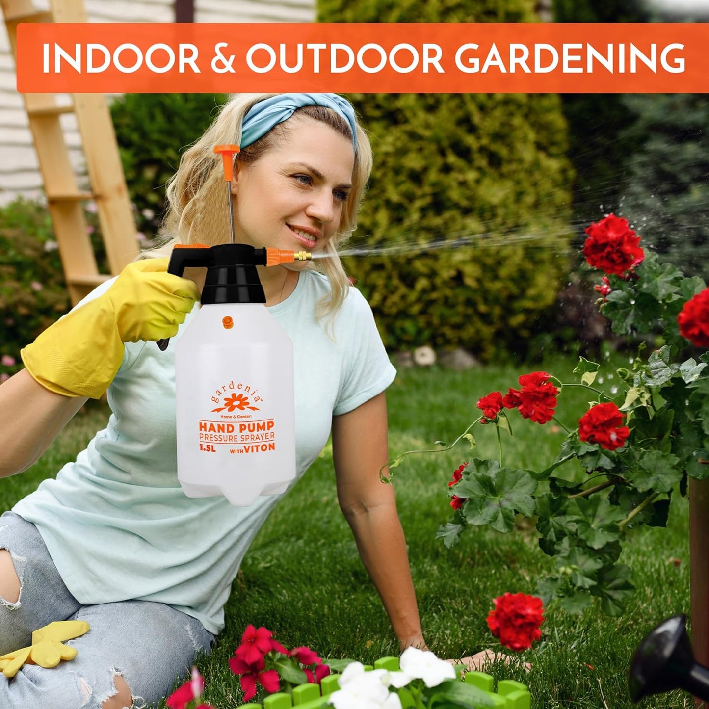 Handheld Pumping Sprayer Viton Seals Sprayers in Lawn and Garden, Spray Bottles for Cleaning Chemical Sprayer Continuous Spray Bottle for Plants 2 Pack 1.5L (0.4 Gal/51oz)