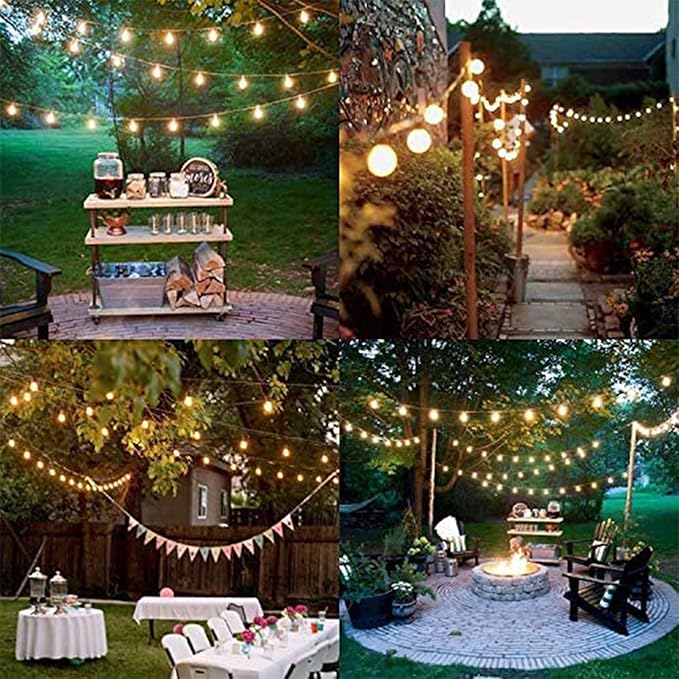 FMART LED 49 Foot Solar Powered String Lights with Vintage Style Waterproof, Shatterproof Plastic Bulbs for Exterior Decoration and Outdoor Use