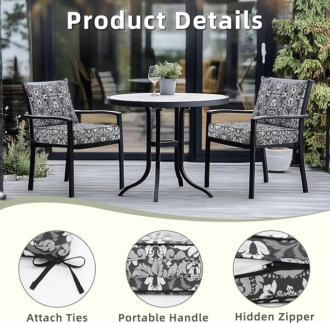 Favoyard Outdoor Seat Cushion 19 x 19 x 3 in Waterproof Pattern Fade Resistant Cover Removable Patio Furniture Cushions Deep Seat & Back Cushion Set with Adjustable Straps for Patio Chair Sofa Couch