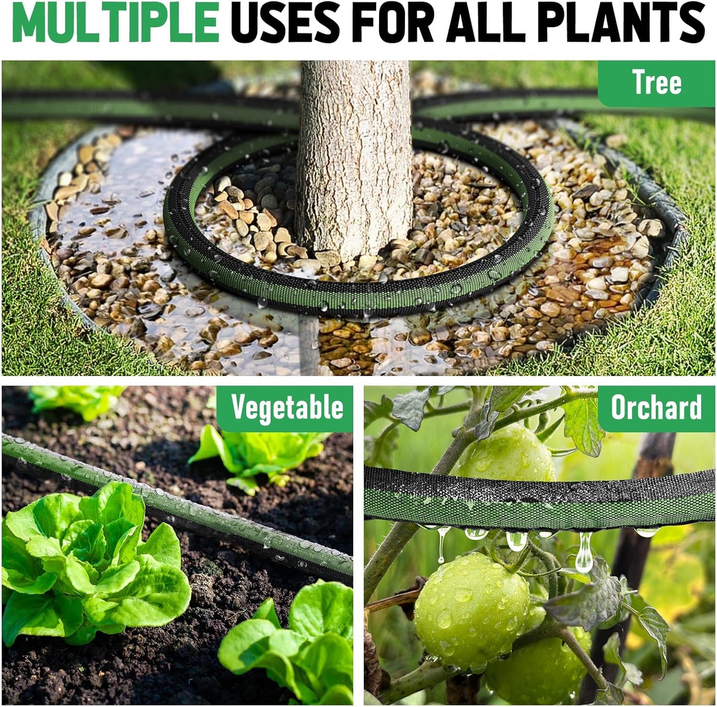 Flat Soaker Hose 10FT for Garden and Lawns, 80% Water-Saving Drip Irrigation Hose with Anodized Aluminum Ends, Flexible Leakproof Double Layer Gardening Hoses 