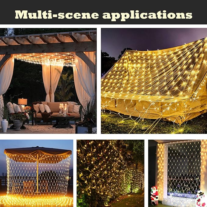 Eueasy LED Net Lights, 360 LED 12x12FT with Timer & 8 Lighting Modes, Outdoor Net Lights for Gazebo, Bush, Wedding, Holiday