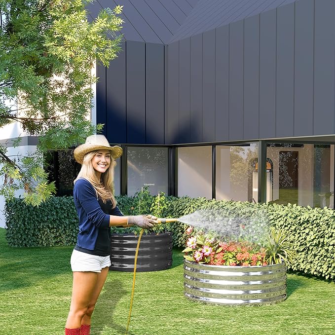 3PCS 3x3x1FT Galvanized Raised Garden Bed Kit,Vegetable Boxes-Round Metal Flower Box,Large Planter Raised Beds Outdoor Garden for Planting,Fruit,Herb-Sliver