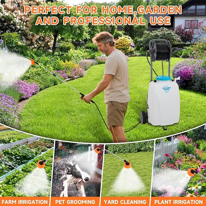 10.6 Gallon Battery Powered Sprayer with Double Professional Pump, Portable Sprayer with Wheels,0-94 PSI,12V 8Ah Battery,Adjustable HD Wand and 10 Nozzles for Weeding, Spraying, Cleaning