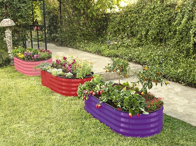 Galvanized Raised Garden Beds Outdoor // 4×2×1 ft Planter Raised Beds for Gardening, Vegetables, Flowers // Large Metal Garden Box (Pink) // Patented Tool-Free Design