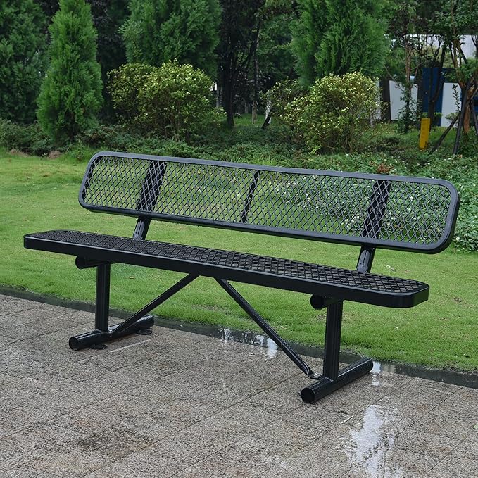 4 FT Heavy Duty Metal Park Bench with Back for Outside, Outdoor Black Bench with Backrest & Portable Frame, 1-3 Person Seat-Commercial Benches Garden Benches for Outdoors