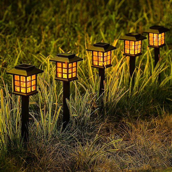GIGALUMI Solar Lights for Outside,10 Pack Flickering Flame LED Solar Outdoor Lights, Waterproof Solar Garden Lights Maintain 10 Hours of Lighting for Christmas, Garden, Landscape, Path, Yard, Patio