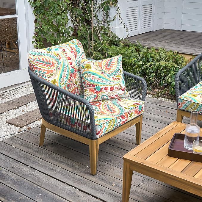 LVTXIII Outdoor Deep Seat Cushion Patio Seat and Back Cushion Set Seasonal Chair Cushion with Removable Cover and Adjustable Buckle for Home and Garden, 22"x22"x4", Pretty Paisley