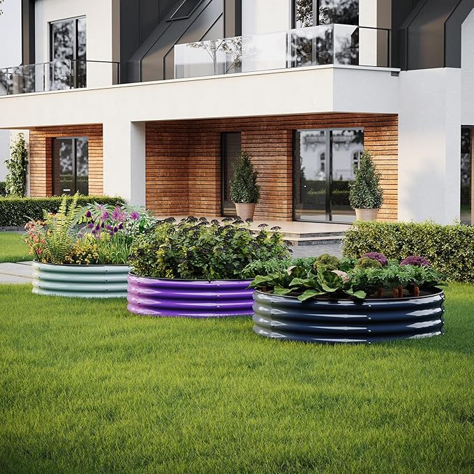 Galvanized Metal Planter Round Raised Garden Bed Kit for Gardening Outdoor,2x2x1ft Grow Garden Box Raised Flower Bed,Round Galvanized Planter Outdoor Metal Fire Pit Ring