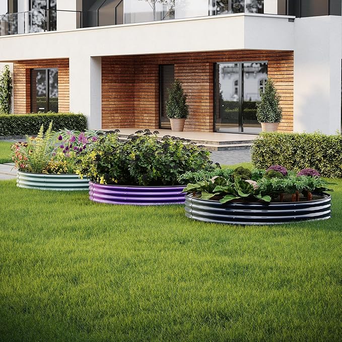 Galvanized Metal Planter Round Raised Garden Bed Kit for Gardening Outdoor,3x3x1ft Grow Garden Box Raised Flower Bed,Round Galvanized Planter Outdoor Large Metal Fire Pit Ring