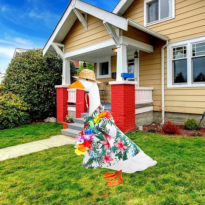 Goose Outfit Lawn Goose Porch Clothing Outfits for Yard Summer Luau 23'' Lawn Outdoor Decoration(Hawaiian Style)