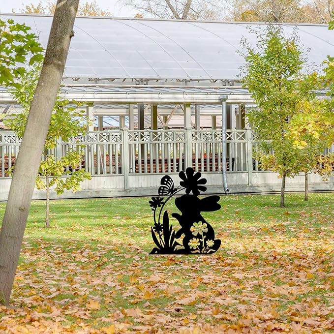 Ecqizer Bunny Garden Statues Metal Rabbit Yard Art Outdoor Clearance Black Rabbit Decor Silhouett Animals Stake Garden Decorations Outdoor Garden Statue for Lawn and Yard Decor Ornaments