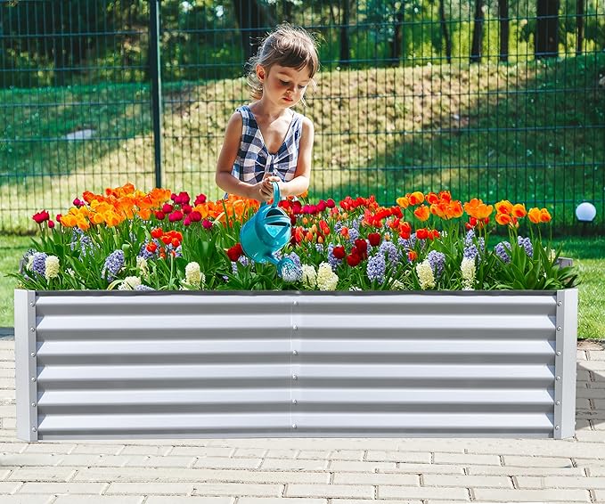 Domi Galvanized Raised Garden Bed, Outdoor Planter Garden Boxes Large Metal Planter Box for Gardening Vegetables Fruits Flowers, Silvery (6x3x1.5ft)