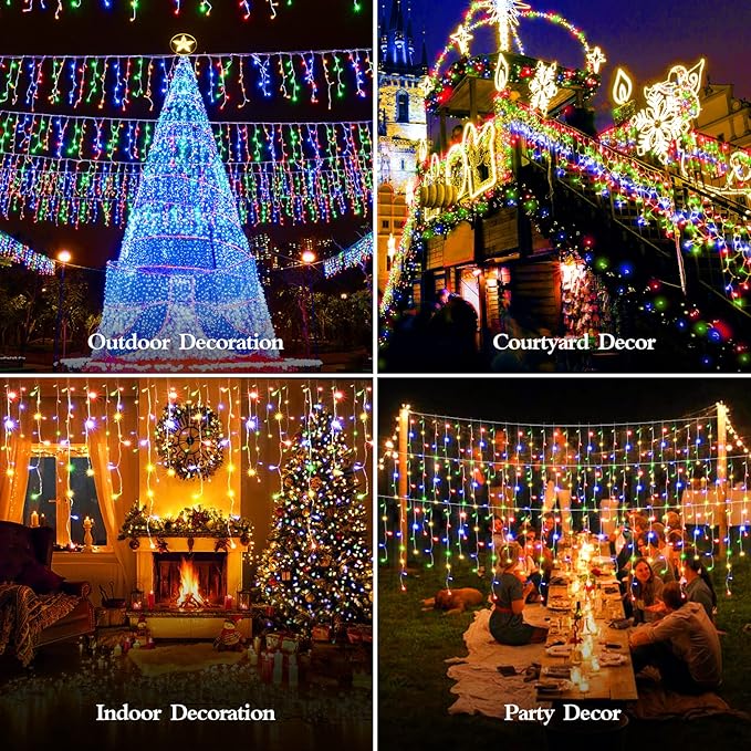960 LED 98FT Christmas Lights Plug in 8 Modes with Timer Dimmable Christmas Decorations Outdoor Waterproof Indoor Curtain String Lights for Roof Garden Holiday Wedding Party Decor Multi Colored
