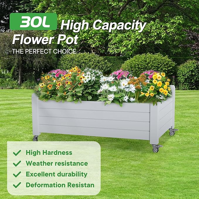 Elevated Raised Garden Bed with Legs,Outdoor Large Resin Patio Planter Box Stand Divisible with Drain Plug,Water Monitor for Plants Vegetables Flowers Fruits(Ashen)