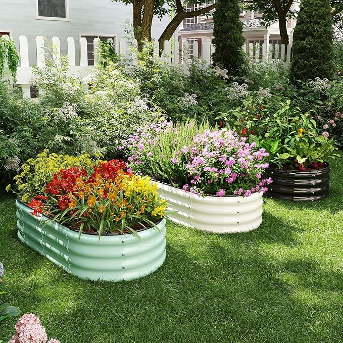 Galvanized Metal Planter Raised Garden Bed Kit for Gardening Outdoor,4x2x1ft 2 Planter Grow Garden Box Raised Flower Bed,Long Vegetable Clearance Herb Raised Garden Beds for Gardening Black