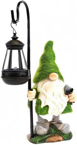 Flocked Solar Garden Gnomes Outdoor Statues-15.8”Outdoor Garden Decor-LED Outdoor Decor Light-Unique Housewarming Gifts Yard Art Sculptures for Patio Lawn Ornaments