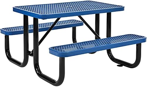 Global Industrial 4' Rectangular Expanded Metal Picnic Table, 48" L x 62" W,Blue
