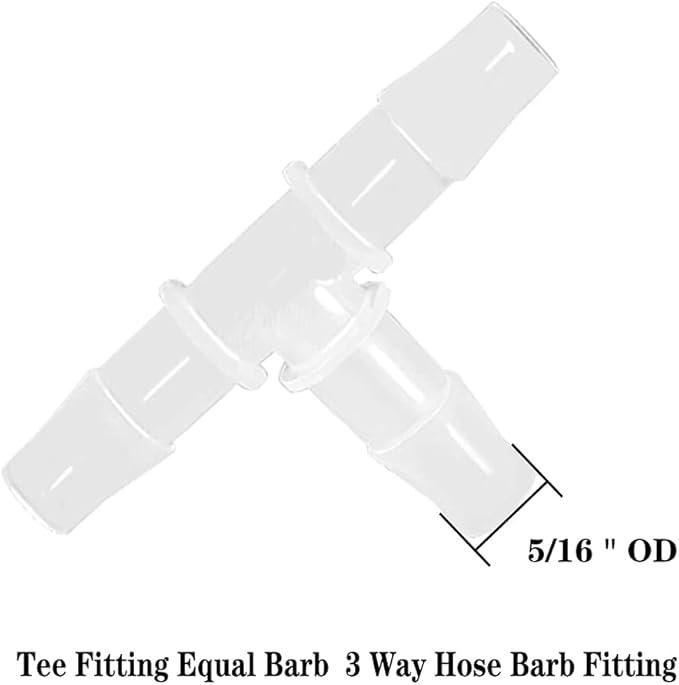 5/16" Tee Fitting Equal Barb 3 Way Hose Barb Fitting，Splicer Joint Mender Adapter Union Fitting for Fuel Gas Liquid Air (Pack of 5)