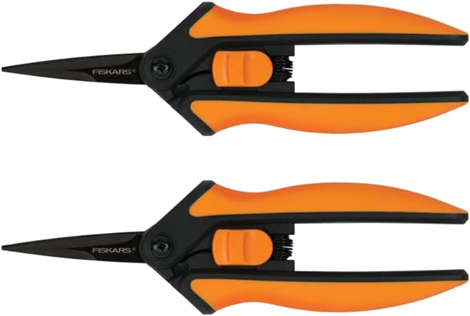 Fiskars Pruning Snips - 6" Garden Shears with Comfort Grip and Spring Action - Sharp and Precise Non-Stick Steel Blades - Quality Pruning Shears for Plants in Grow Tents and Hydroponics - 2 Pack