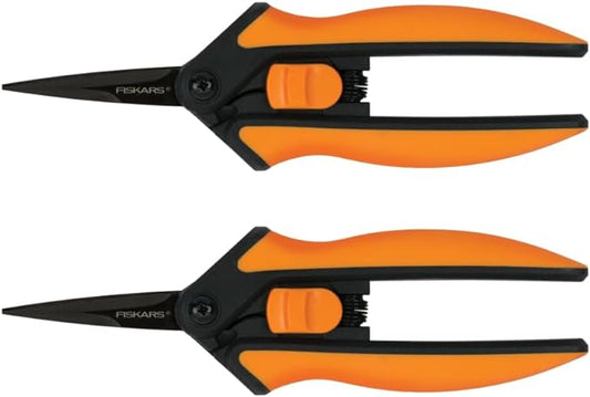 Fiskars Pruning Snips - 6" Garden Shears with Comfort Grip and Spring Action - Sharp and Precise Non-Stick Steel Blades - Quality Pruning Shears for Plants in Grow Tents and Hydroponics - 2 Pack