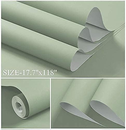 Dimoon 394''x17.7'' Green Peel and Stick Wallpaper Contact Paper Modern Self Adhesive Wall Paper Removable Renter Friendly Textured Solid Color Shelf Cabinet Vinyl Roll (394''x17.7'',Palegreen)