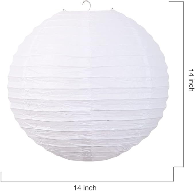 Foclover White Paper Lanterns 12 Pcs 14" Chinese Round Paper Hanging Decorations Ball Lanterns Lamps for Home Decorations, Parties, Birthdays and Weddings