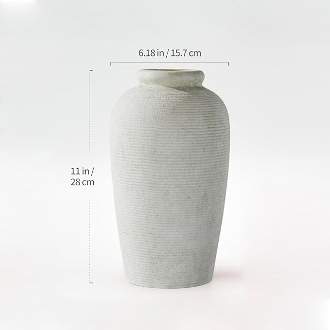 Decorative Ceramic Rustic vase,Tall vase for Minimalist Decoration,11" Large Vintage Vase for Home Decor,Centerpiece,Living Room,Enterway,White