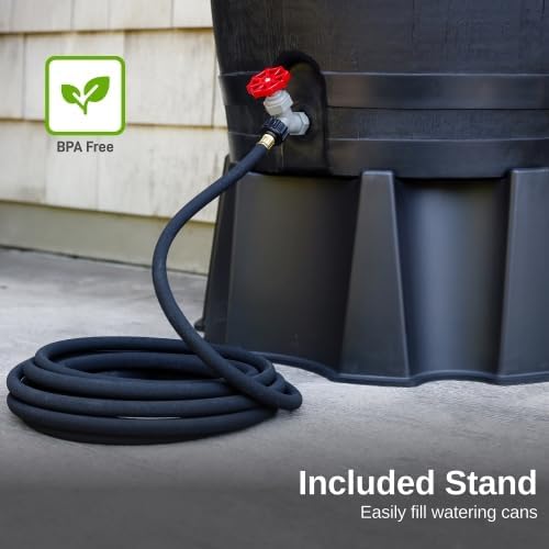 50-Gallon ECO Rain Barrel Made with 100% Recycled Plastic, Flat Back Rain Water Collection Barrel, Stand and Link Kit Included, Black (2 Pack)