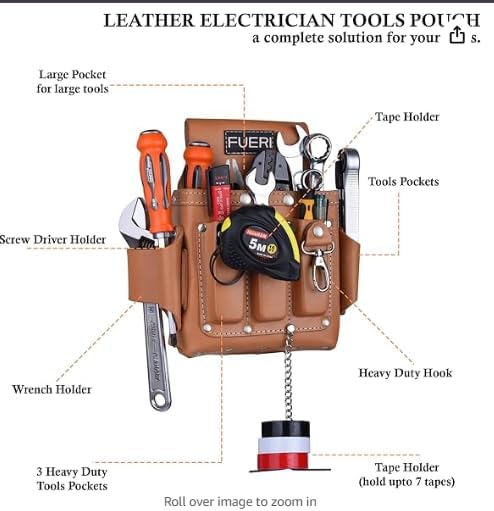 FUERI Leather Tool Pouches Carpenter Electrician Belt Bags Organizer 4 Pocket Professional Heavy Duty Pouch for Construction Framing
