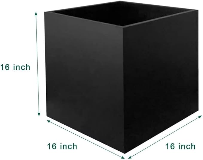 Galvanized Steel Planter Box Black Metal Planter Large Square Indoor Outdoor Planters Cube Steel Heavy Duty Flower Pot 16Inch Powder Coating Modern Commercial Residential for Patio, Deck, Yard, Garden
