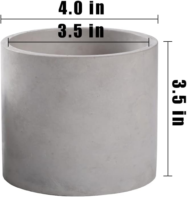 Ekirlin 3.5 in Plant Pot Indoor - Grey Cement Planters with Drain Hole, Removable Rubber Stopper, Non-Slip Soft Pad - Concrete Planter for Most Indoor Plants and Flowers